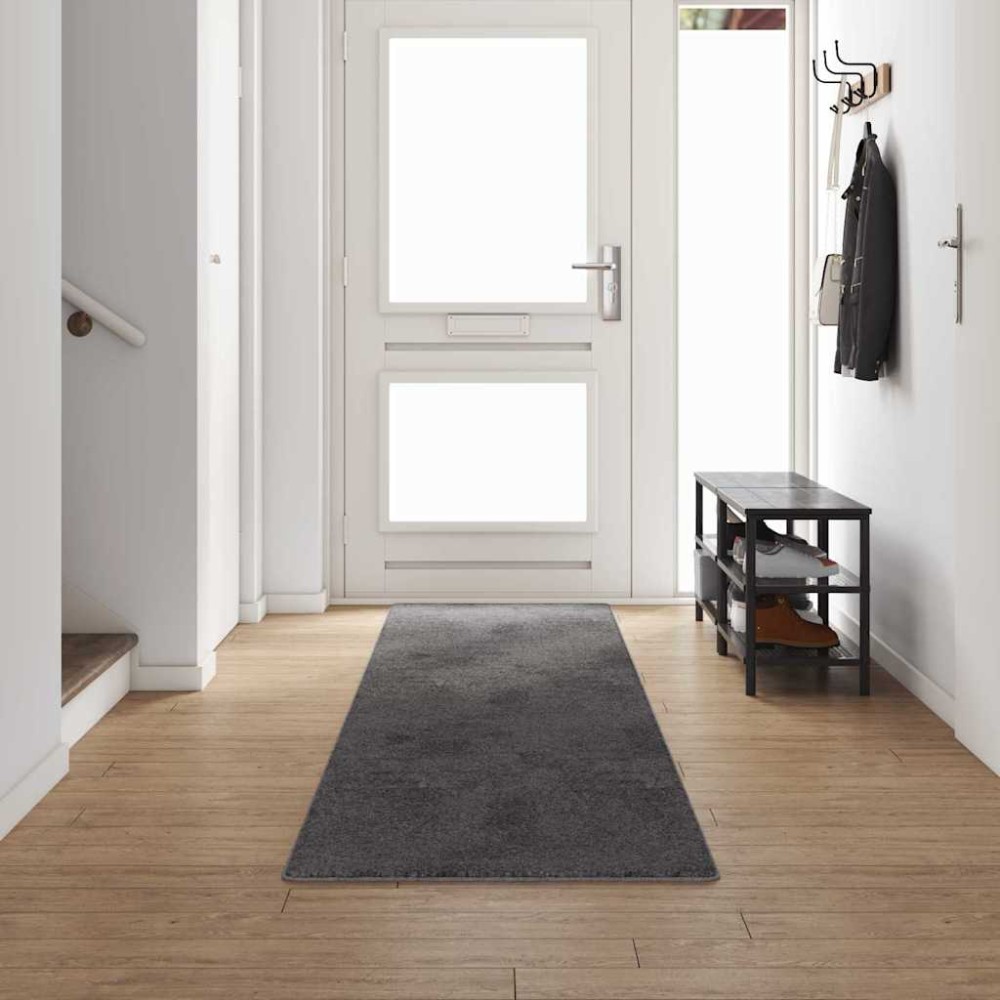 vidaXL Δερμάτινο Χαλί Γκρι 80 x 500 cm 100% Πολυπροπυλένιο Τούφτα