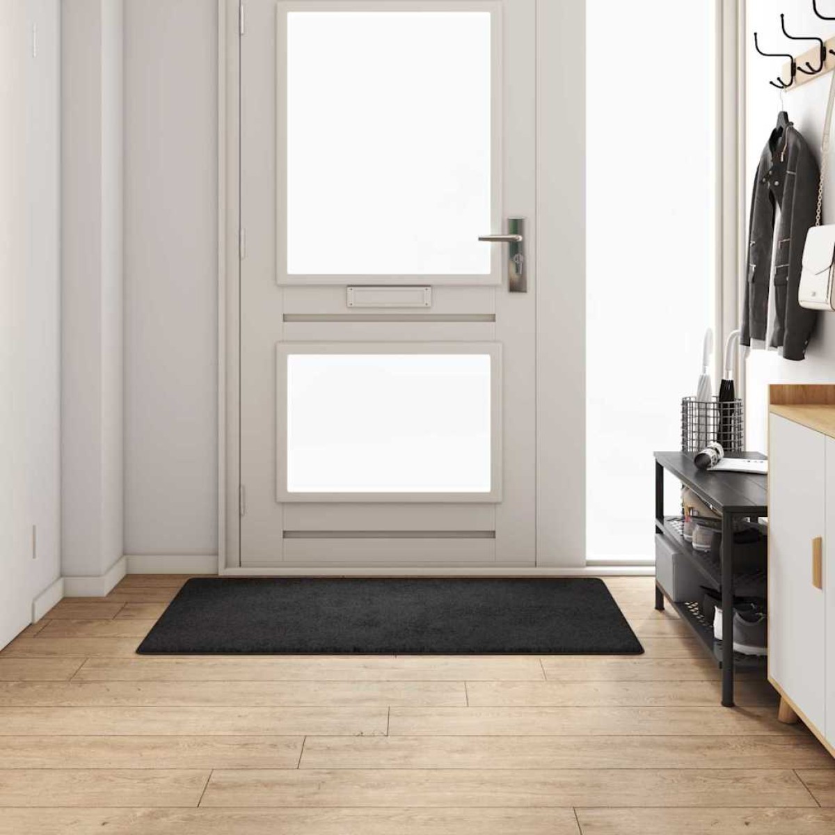vidaXL Δερμάτινο Χαλί Μαύρο 80 x 150 cm 100% Πολυπροπυλένιο Τούφτα