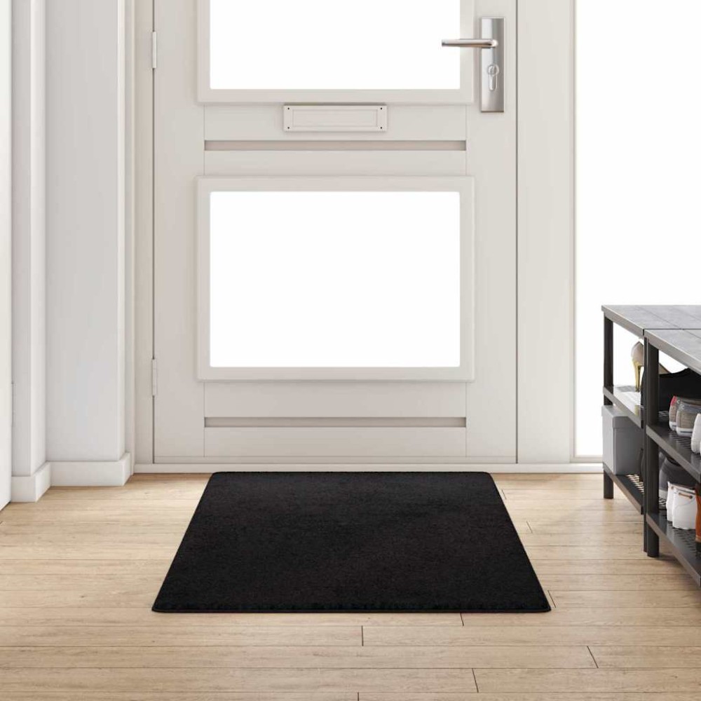 vidaXL Δερμάτινο Χαλί Μαύρο 80 x 200 cm 100% Πολυπροπυλένιο Τούφτα