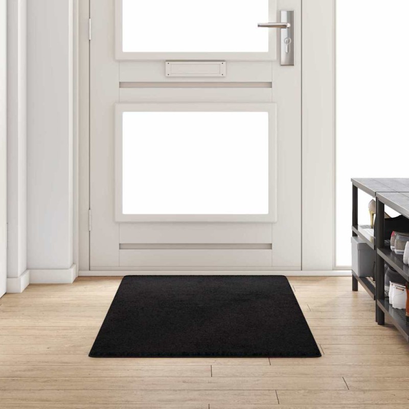 vidaXL Δερμάτινο Χαλί Μαύρο 80 x 200 cm 100% Πολυπροπυλένιο Τούφτα