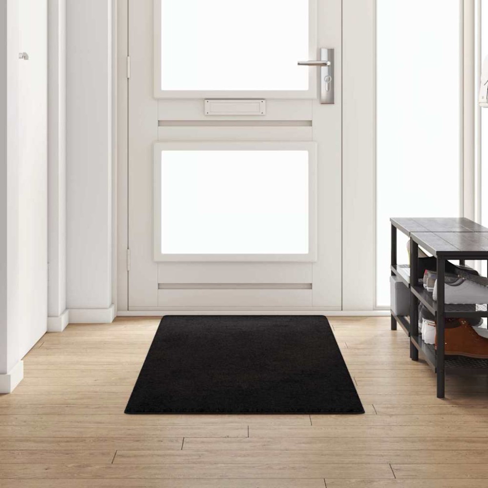 vidaXL Δερμάτινο Χαλί Μαύρο 80 x 250 cm 100% Πολυπροπυλένιο Τούφτα