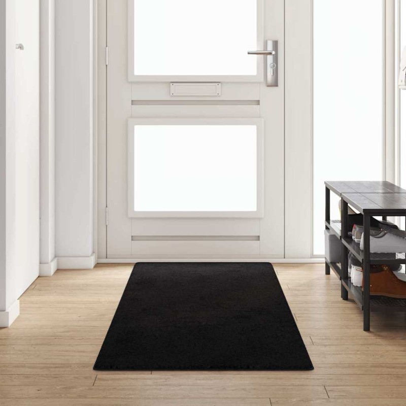 vidaXL Δερμάτινο Χαλί Μαύρο 80 x 300 cm 100% Πολυπροπυλένιο Τούφτα