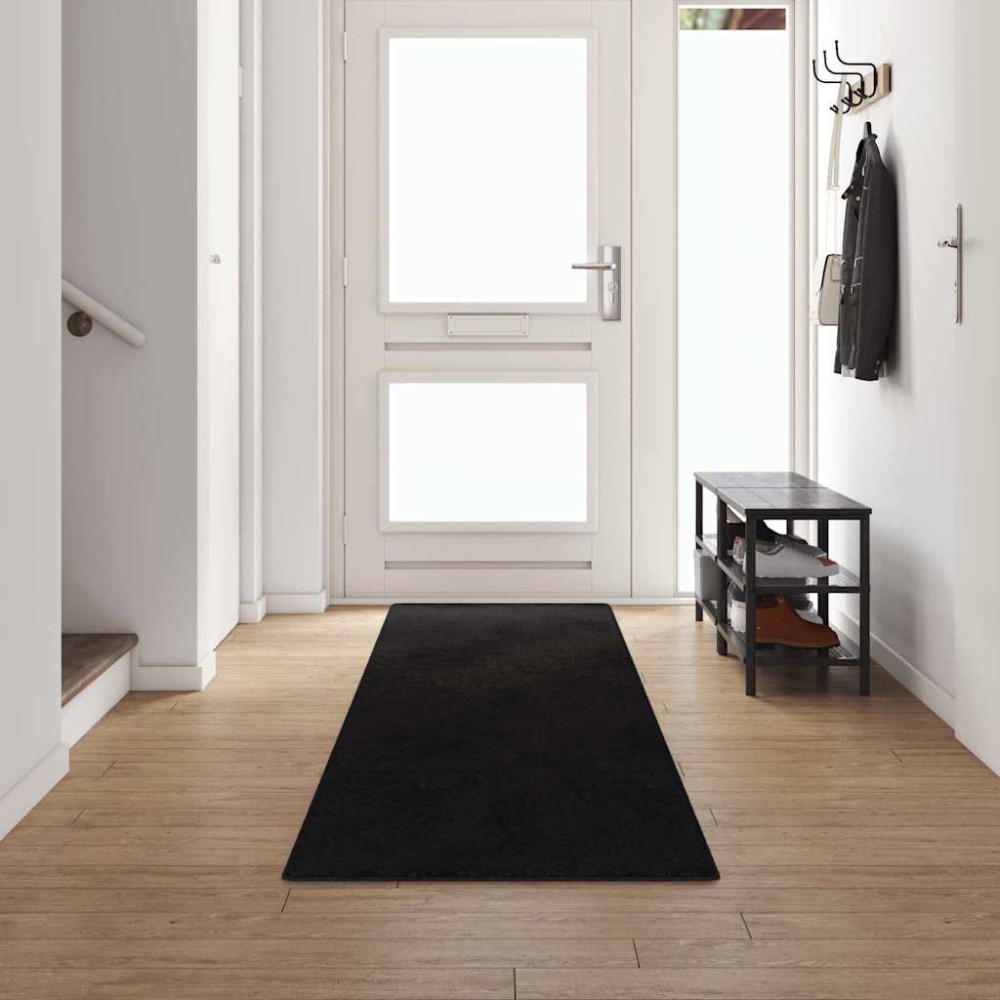 vidaXL Δερμάτινο Χαλί Μαύρο 80 x 500 cm 100% Πολυπροπυλένιο Τούφτα