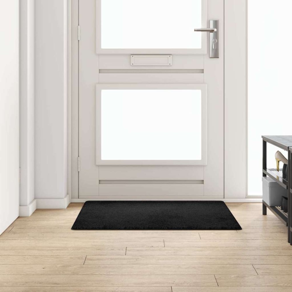 vidaXL Δερμάτινο Χαλί Μαύρο 100 x 100 cm 100% Πολυπροπυλένιο Τούφτα