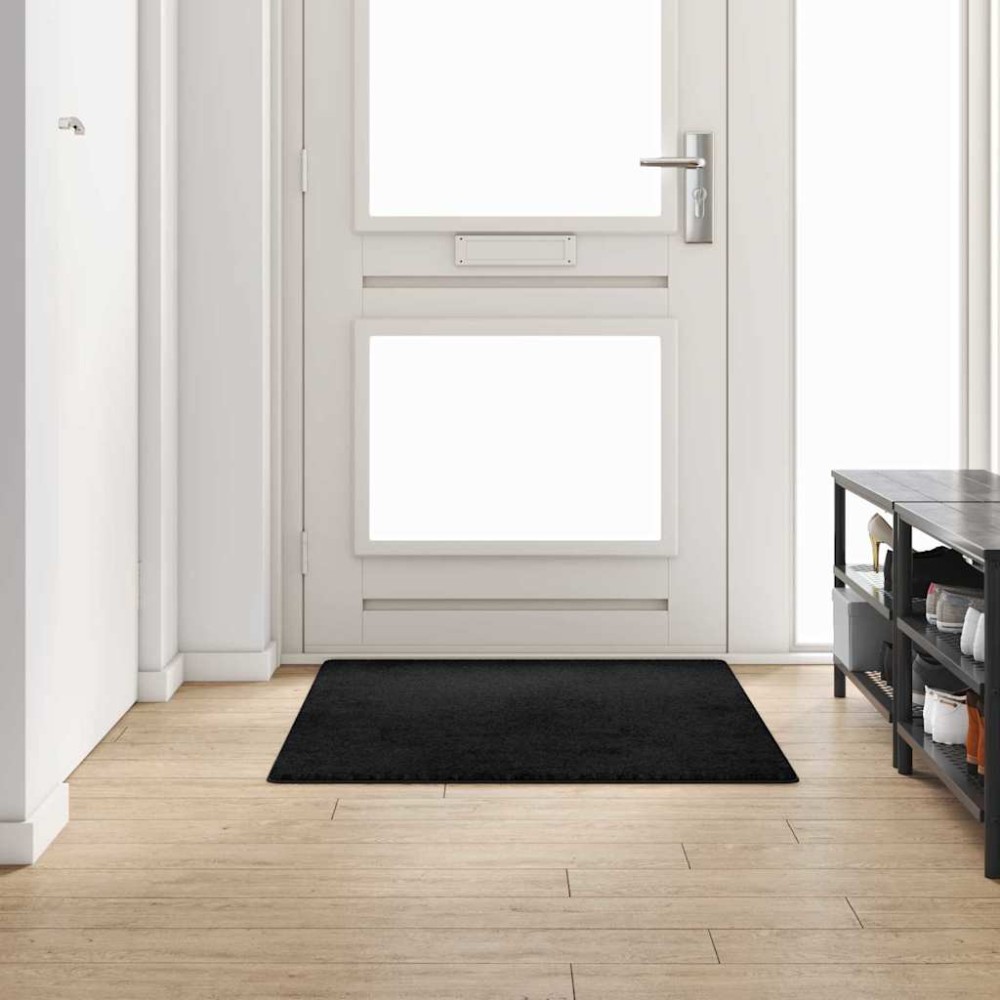 vidaXL Δερμάτινο Χαλί Μαύρο 100 x 150 cm 100% Πολυπροπυλένιο Τούφτα