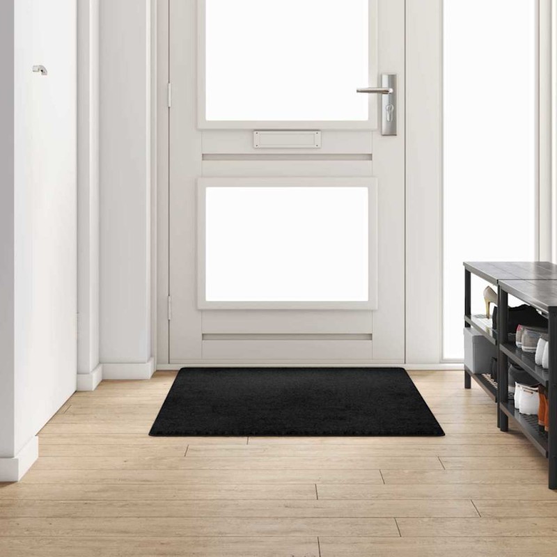 vidaXL Δερμάτινο Χαλί Μαύρο 100 x 150 cm 100% Πολυπροπυλένιο Τούφτα