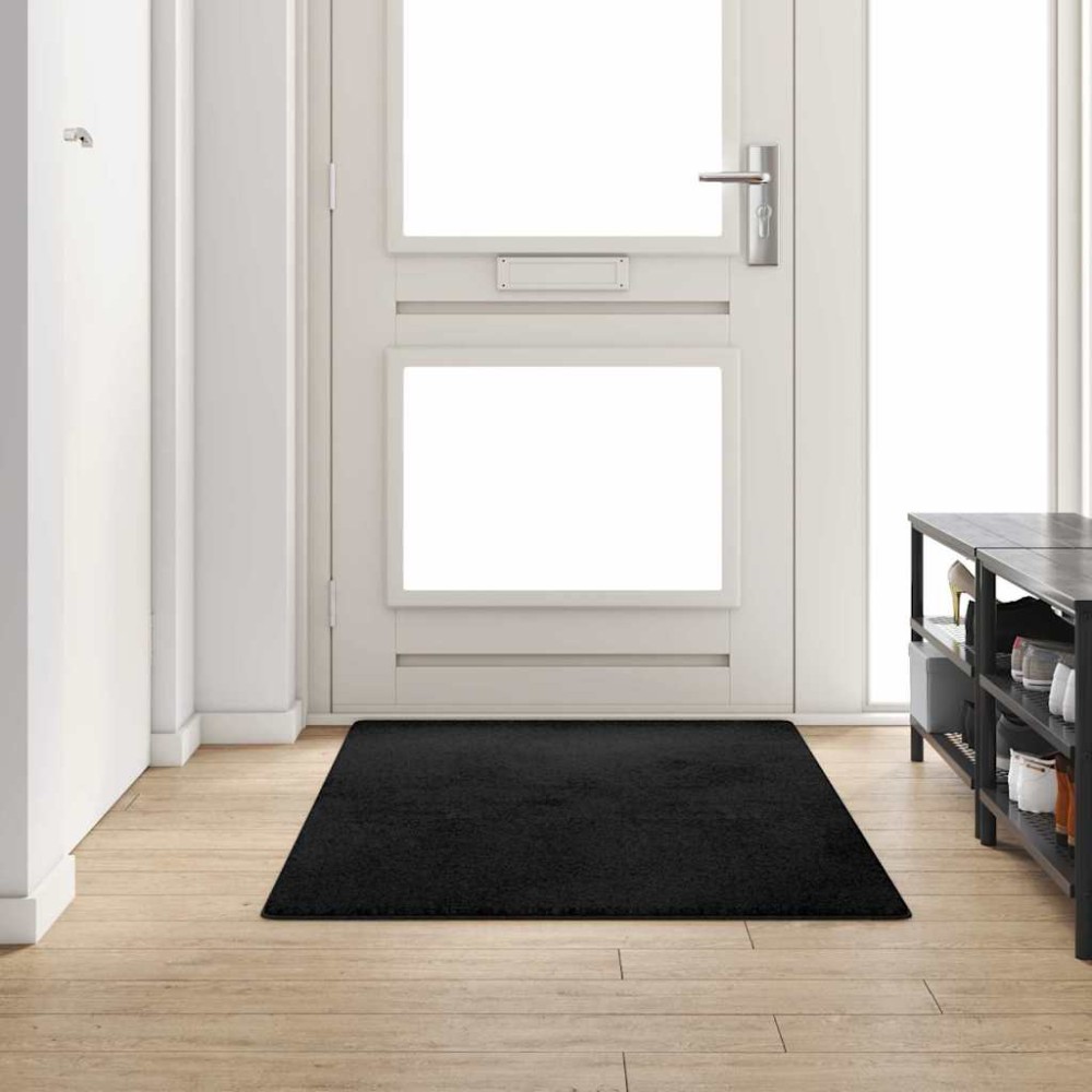vidaXL Δερμάτινο Χαλί Μαύρο 100 x 200 cm 100% Πολυπροπυλένιο Τούφτα