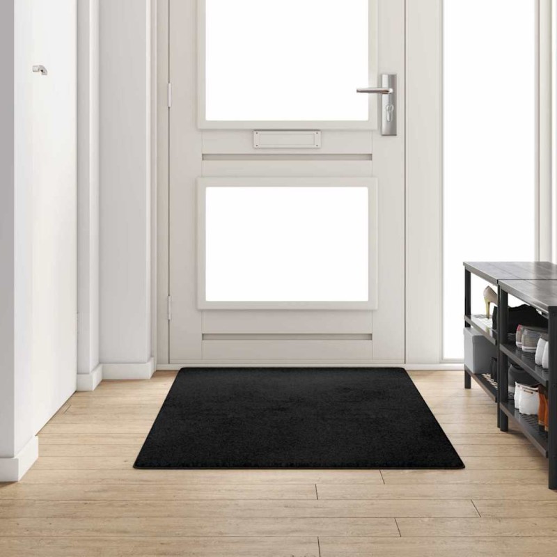vidaXL Δερμάτινο Χαλί Μαύρο 100 x 200 cm 100% Πολυπροπυλένιο Τούφτα