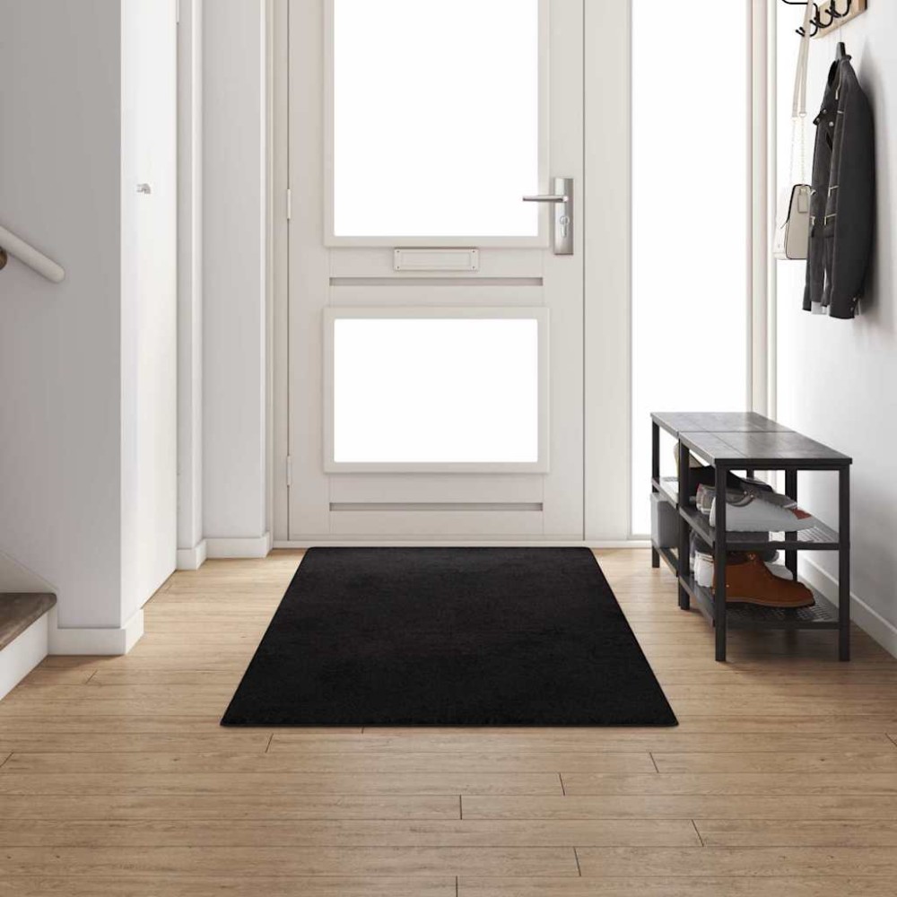 vidaXL Δερμάτινο Χαλί Μαύρο 100 x 300 cm 100% Πολυπροπυλένιο Τούφτα