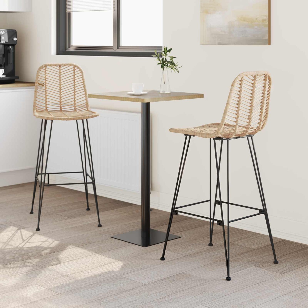 vidaXL Καρέκλα Μπαρ 2 τμχ. Φυσικό 44 x 52 x 111 εκ Καλάμι και Σίδερο