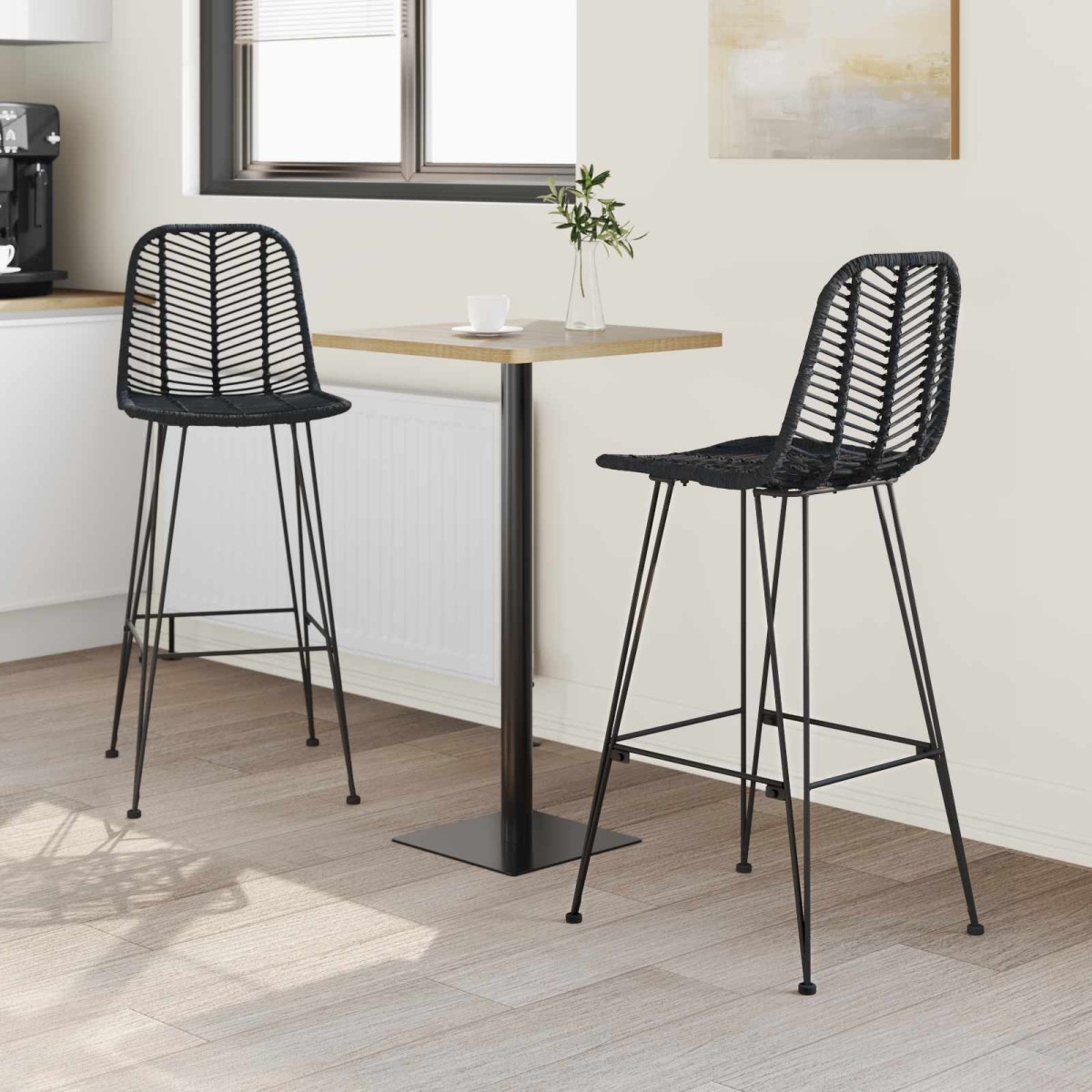vidaXL Καρέκλα Μπαρ 2 τμχ. Μαύρο 44 x 52 x 111 εκ Καλάμι και Σίδερο