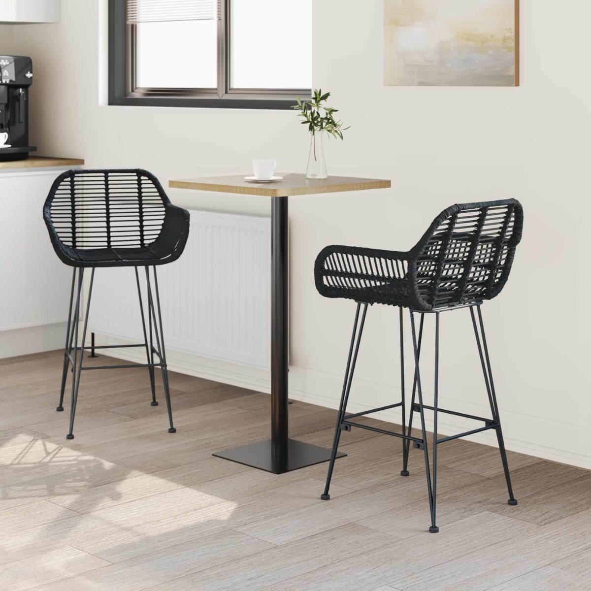 vidaXL Καρέκλα Μπαρ 2 τμχ. Μαύρο 55 x 52 x 92 εκ Καλάμι και Σίδερο