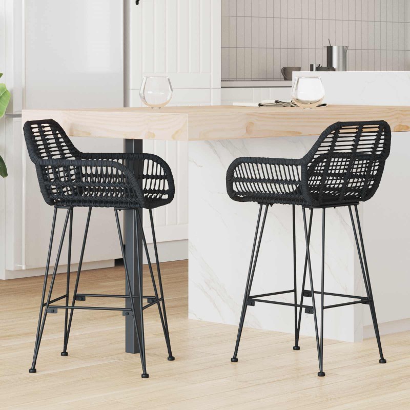 vidaXL Καρέκλα Μπαρ 2 τμχ. Μαύρο 55 x 52 x 92 εκ Καλάμι και Σίδερο