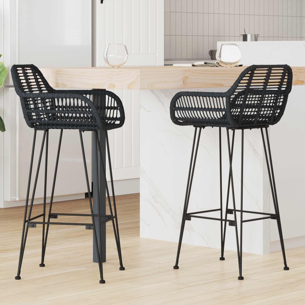 vidaXL Καρέκλα Μπαρ 2 τμχ. Μαύρο 55 x 52 x 105 εκ Καλάμι και Σίδερο