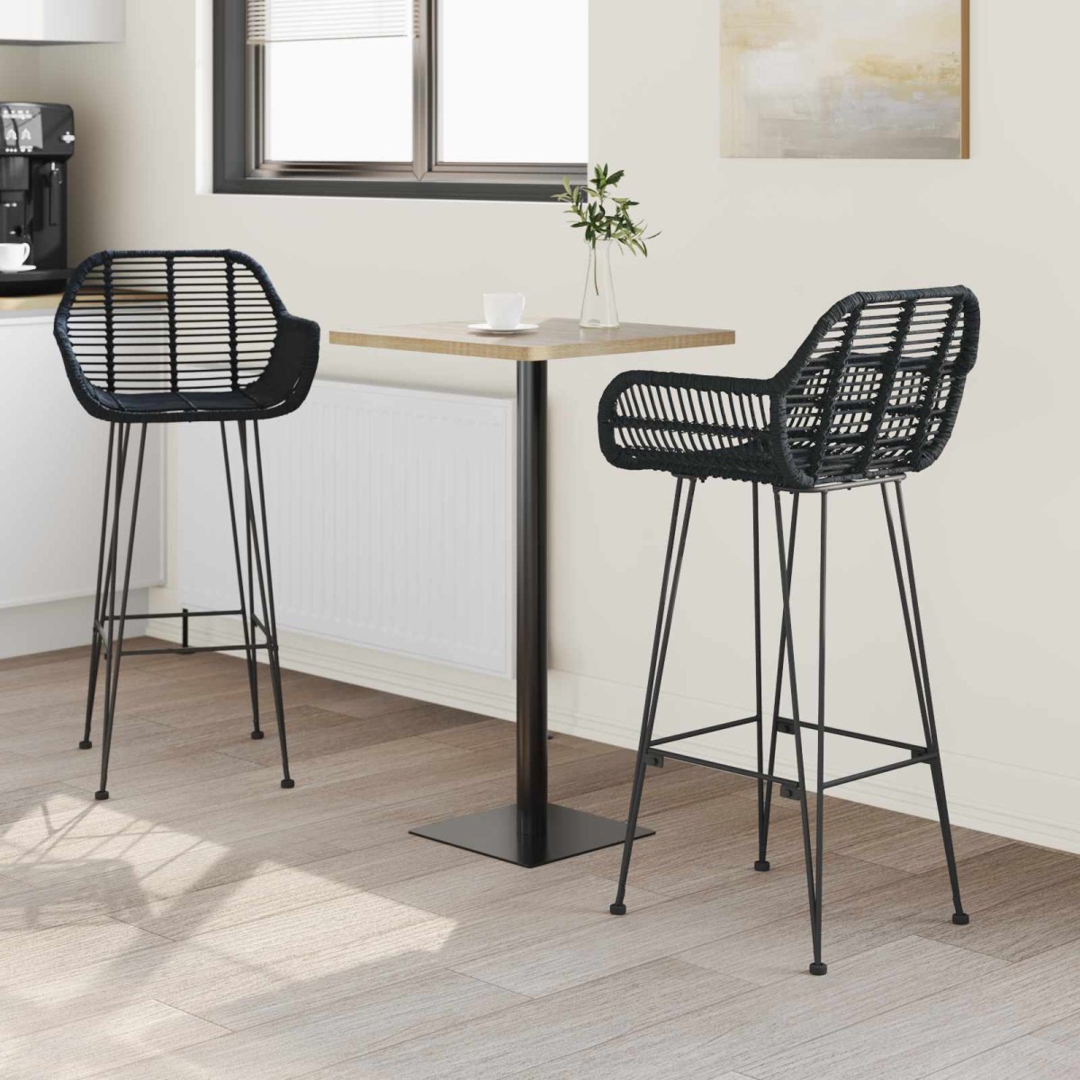 vidaXL Καρέκλα Μπαρ 2 τμχ. Μαύρο 55 x 52 x 105 εκ Καλάμι και Σίδερο