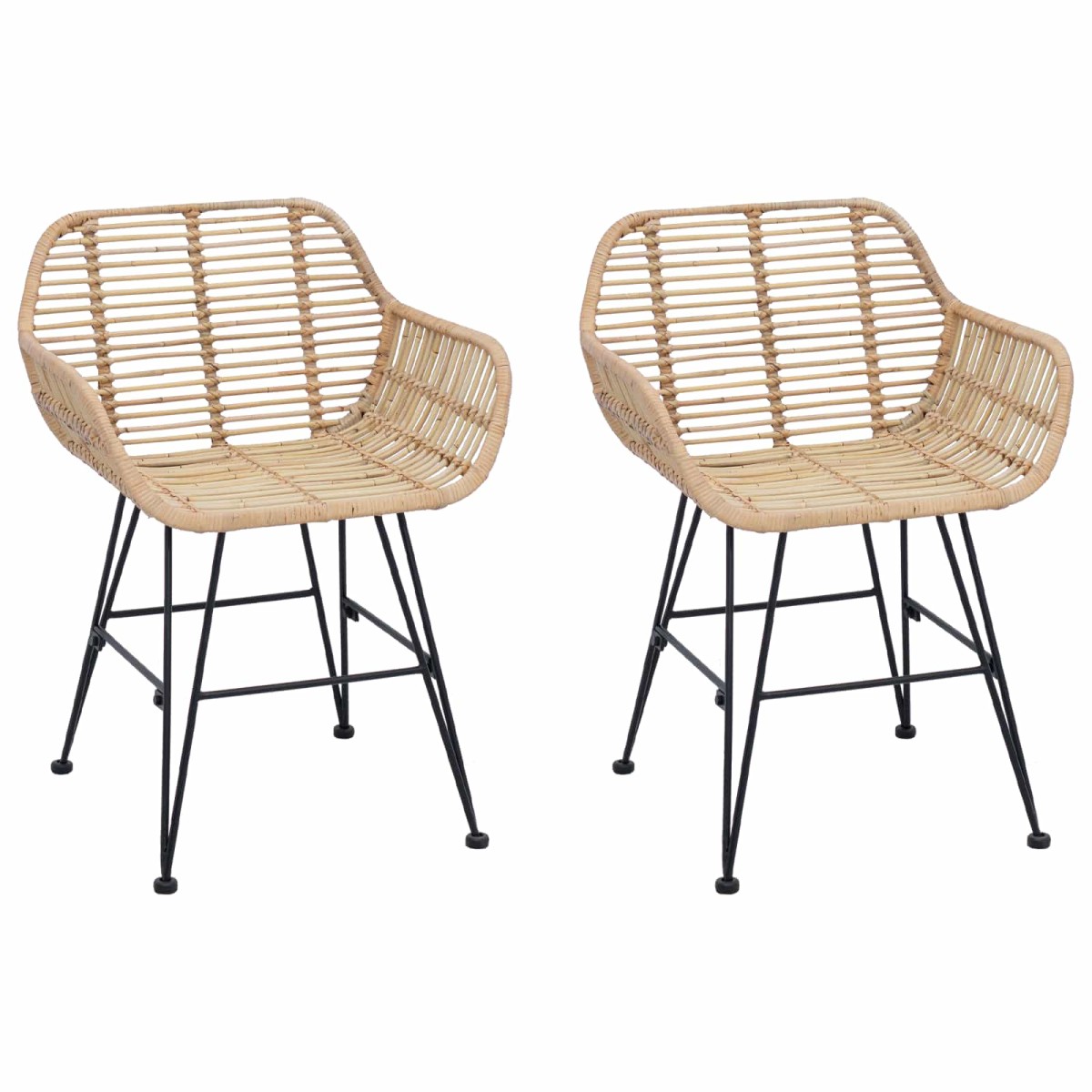 vidaXL Καρέκλα τραπεζαρίας 2 τμχ. Καλάμι και Σίδερο Φυσικό