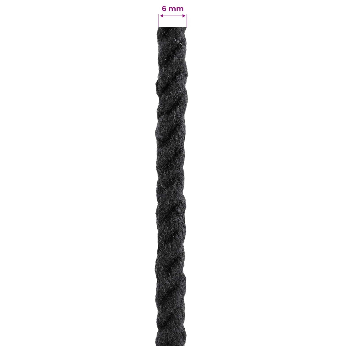 vidaXL Κωτόσχοινo 6 mm 25 m Μαύρο 100% Βαμβάκι