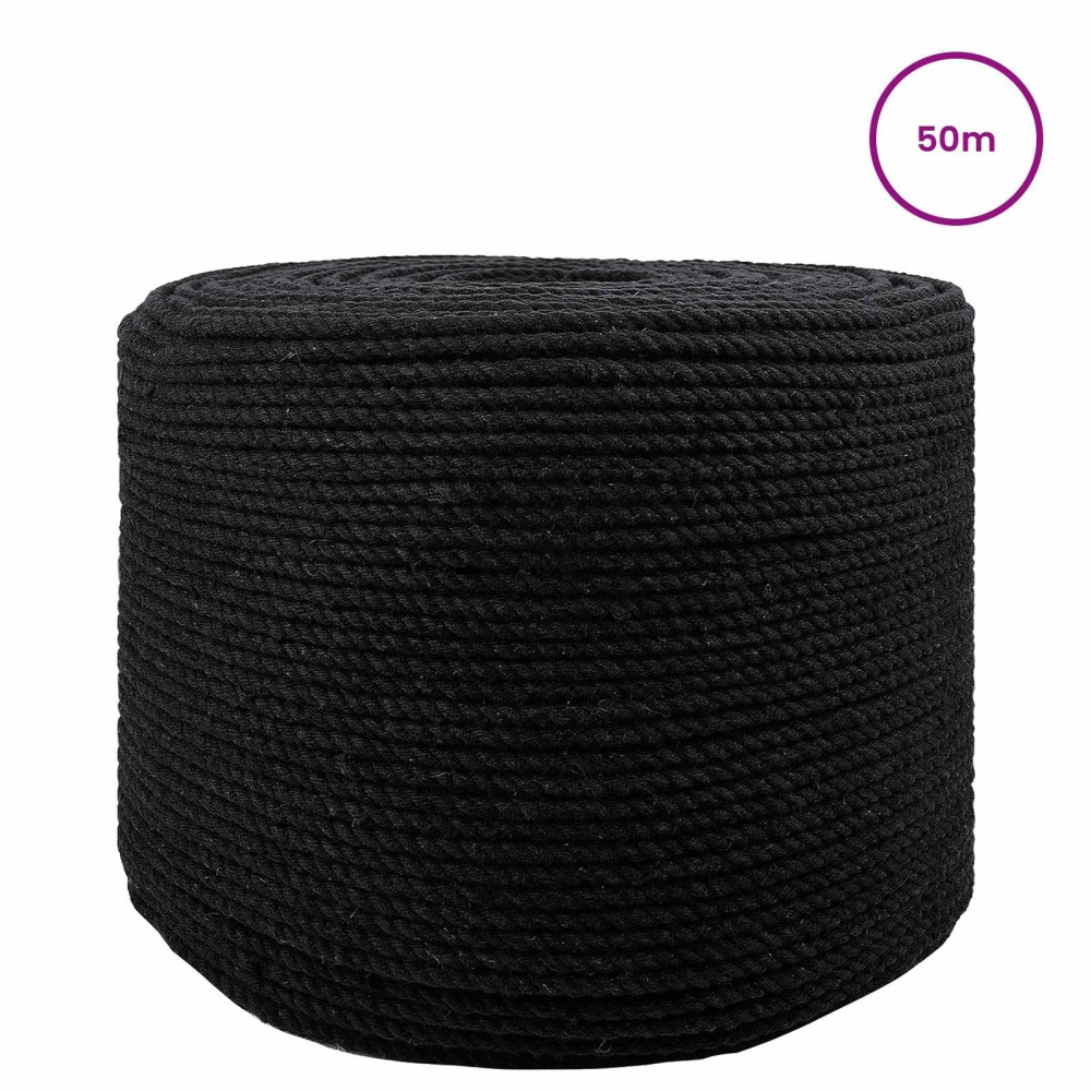 vidaXL Κωτόσχοινo 8 mm 50 m Μαύρο 100% Βαμβάκι