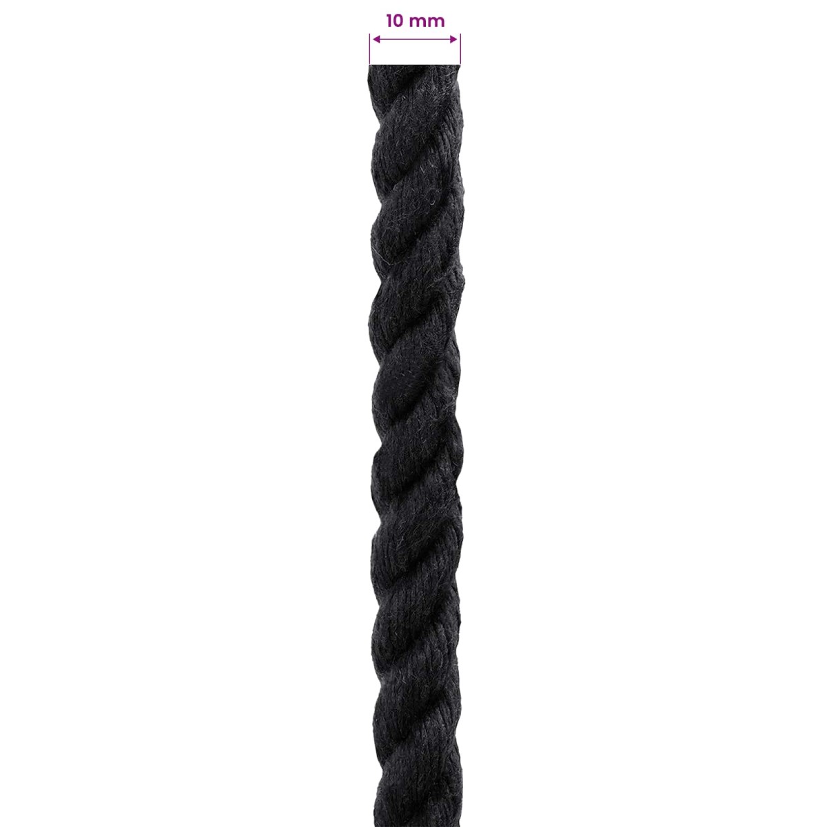 vidaXL Κωτόσχοινo 10 mm 50 m Μαύρο 100% Βαμβάκι