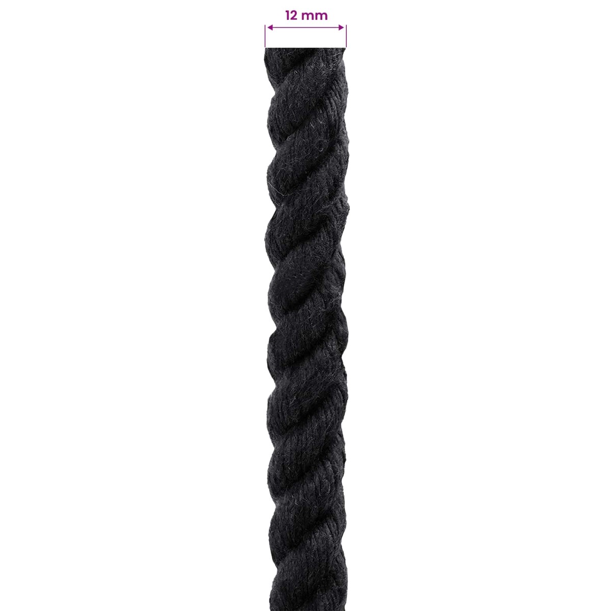vidaXL Κωτόσχοινo 12 mm 25 m Μαύρο 100% Βαμβάκι