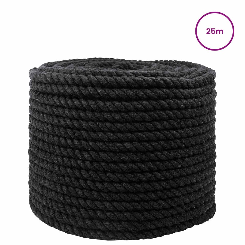 vidaXL Κωτόσχοινo 14 mm 25 m Μαύρο 100% Βαμβάκι