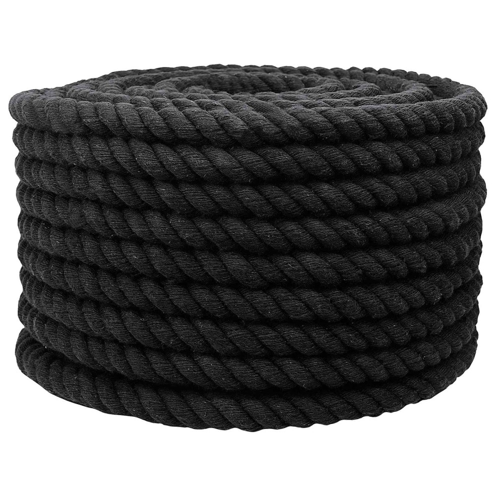 vidaXL Κωτόσχοινo 16 mm 50 m Μαύρο 100% Βαμβάκι