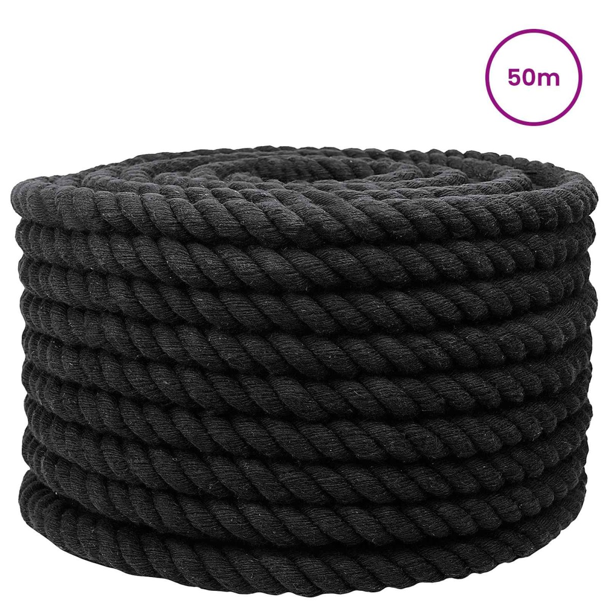 vidaXL Κωτόσχοινo 20 mm 50 m Μαύρο 100% Βαμβάκι