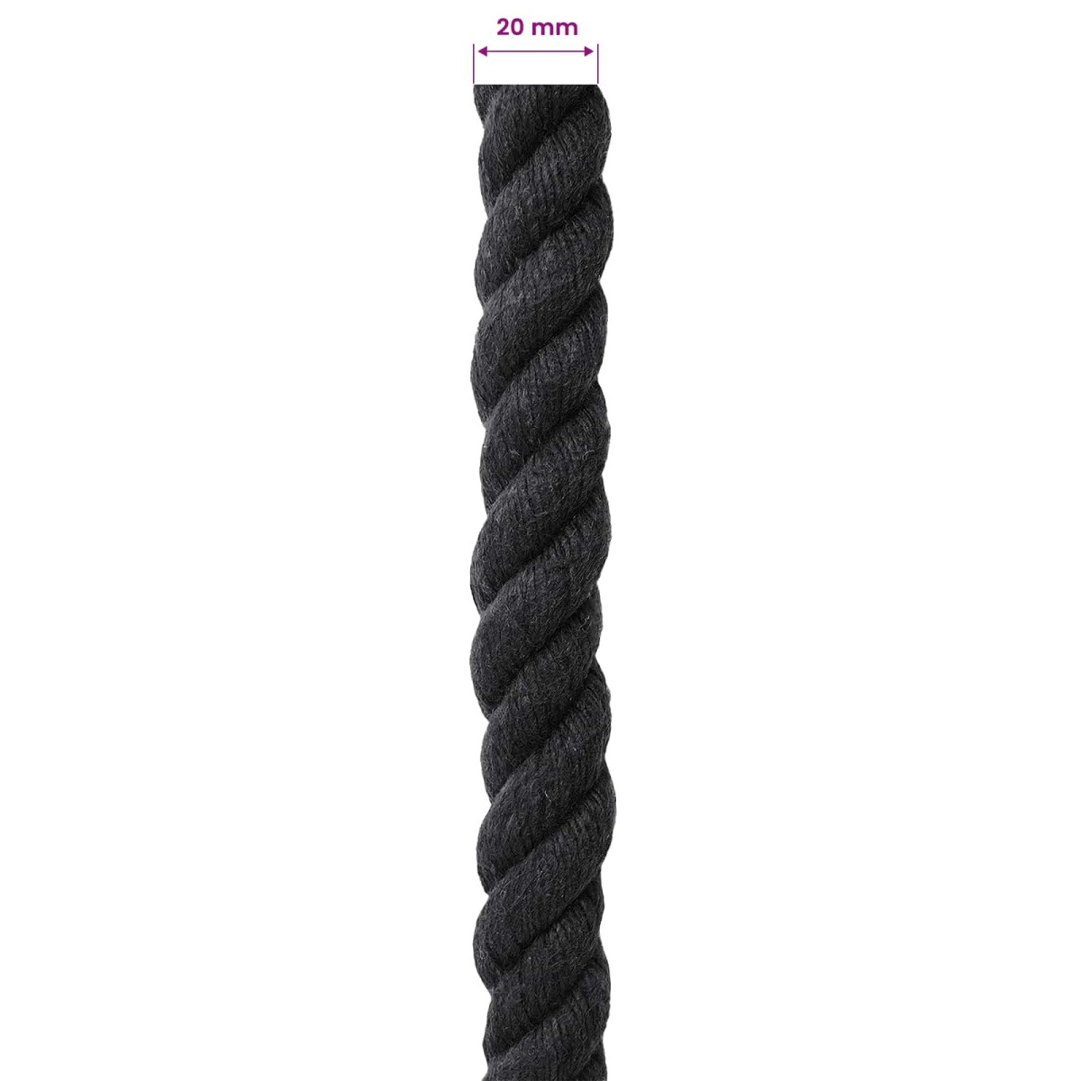 vidaXL Κωτόσχοινo 20 mm 50 m Μαύρο 100% Βαμβάκι