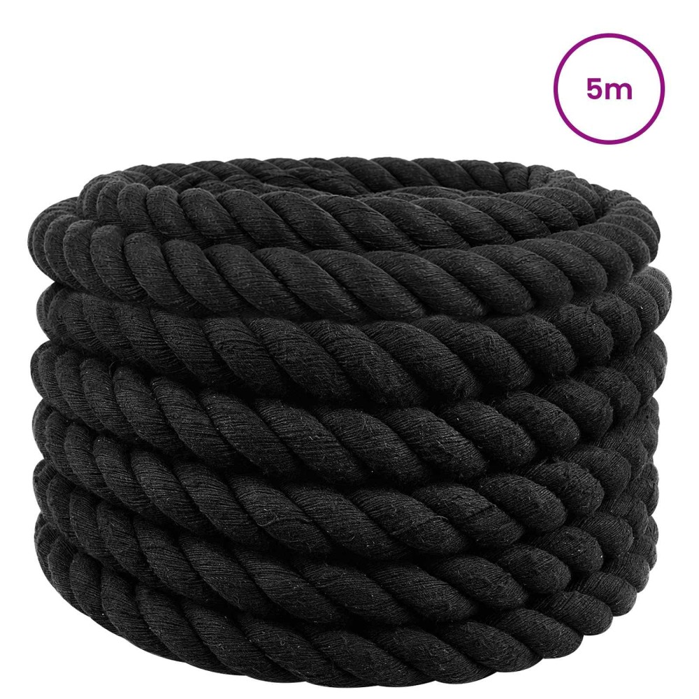 vidaXL Κωτόσχοινo 36 mm 5 m Μαύρο 100% Βαμβάκι