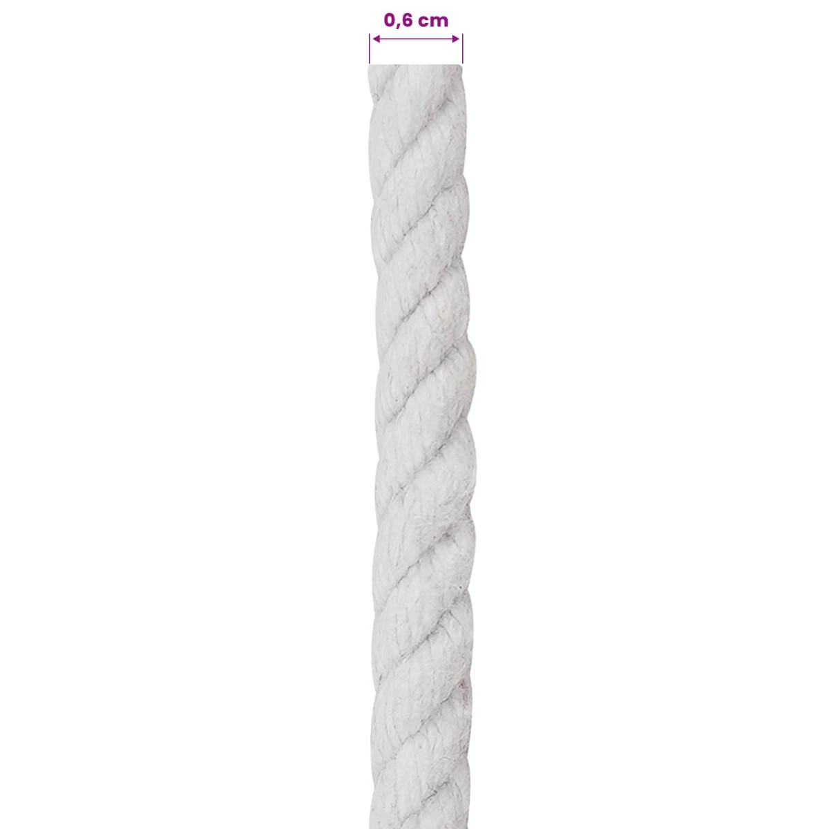 vidaXL Κωτόσχοινo 6 mm 250 m Λευκό 100% Βαμβάκι