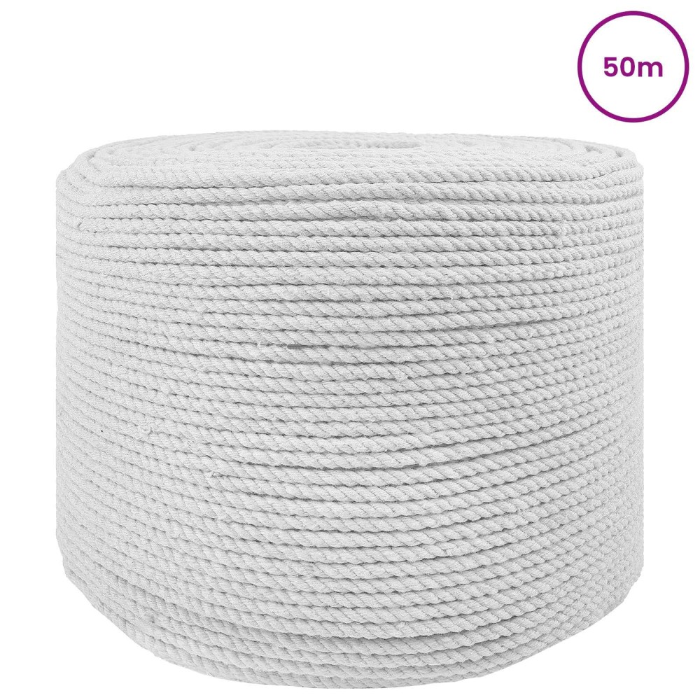 vidaXL Κωτόσχοινo 8 mm 50 m Λευκό 100% Βαμβάκι