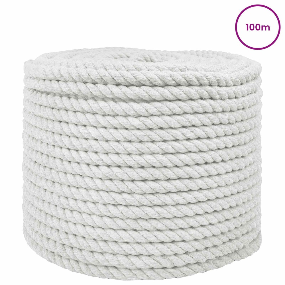 vidaXL Κωτόσχοινo 14 mm 100 m Λευκό 100% Βαμβάκι