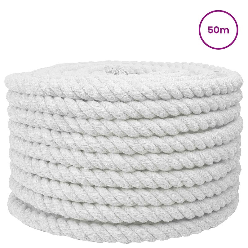 vidaXL Κωτόσχοινo 16 mm 50 m Λευκό 100% Βαμβάκι