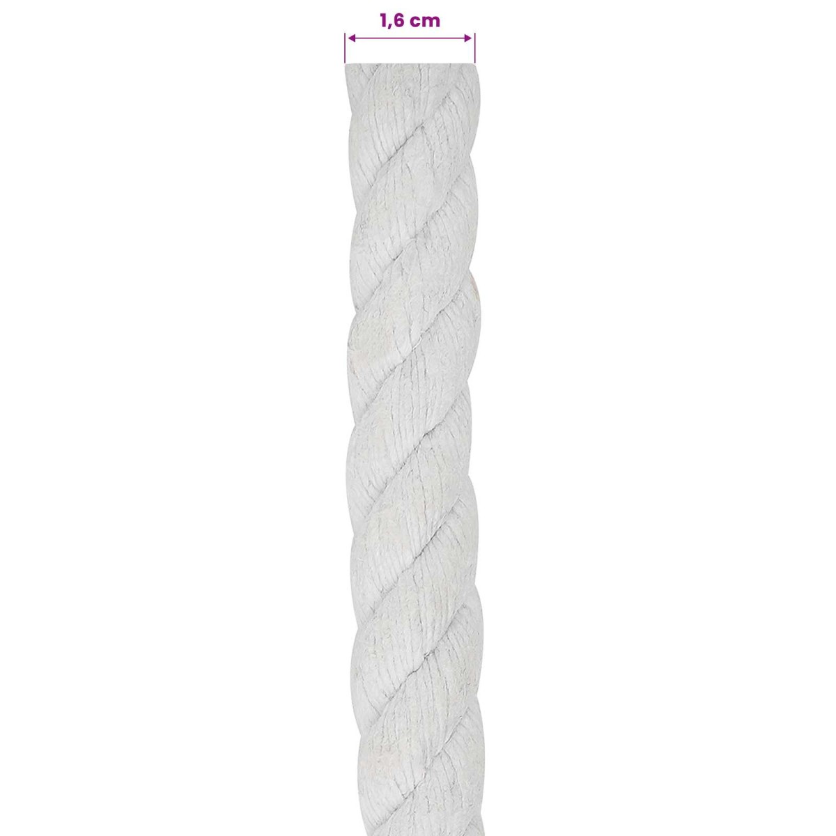 vidaXL Κωτόσχοινo 16 mm 50 m Λευκό 100% Βαμβάκι