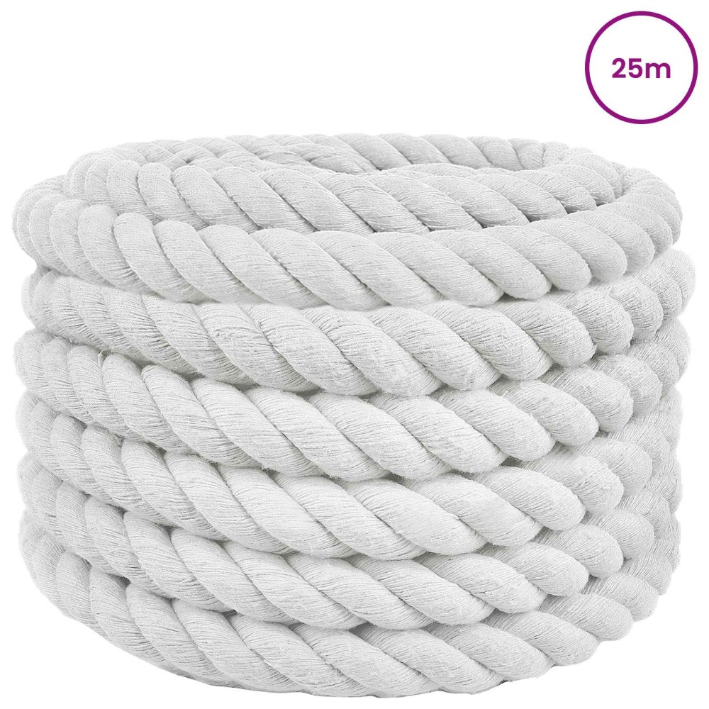 vidaXL Κωτόσχοινo 36 mm 25 m Λευκό 100% Βαμβάκι