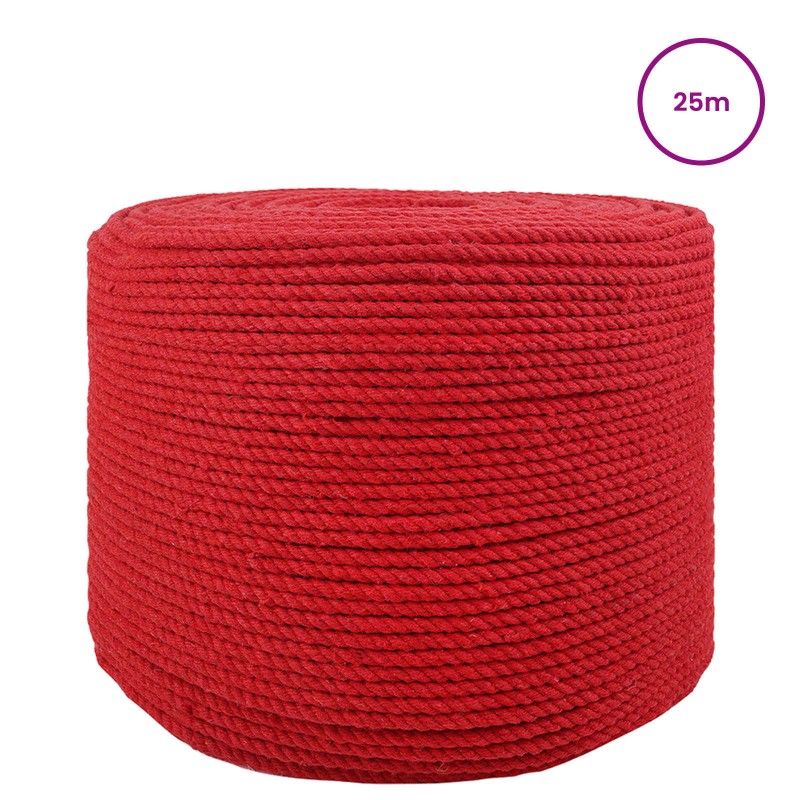 vidaXL Κωτόσχοινo 8 mm 25 m Κόκκινο 100% Βαμβάκι