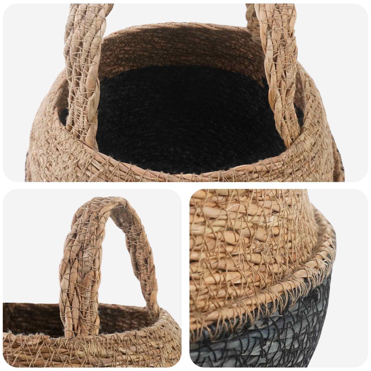 vidaXL Γλάστρα με Χερούλια 2 τμχ. Μαύρο Ø 22 x 20 cm 100% Θαλασσόχορτο