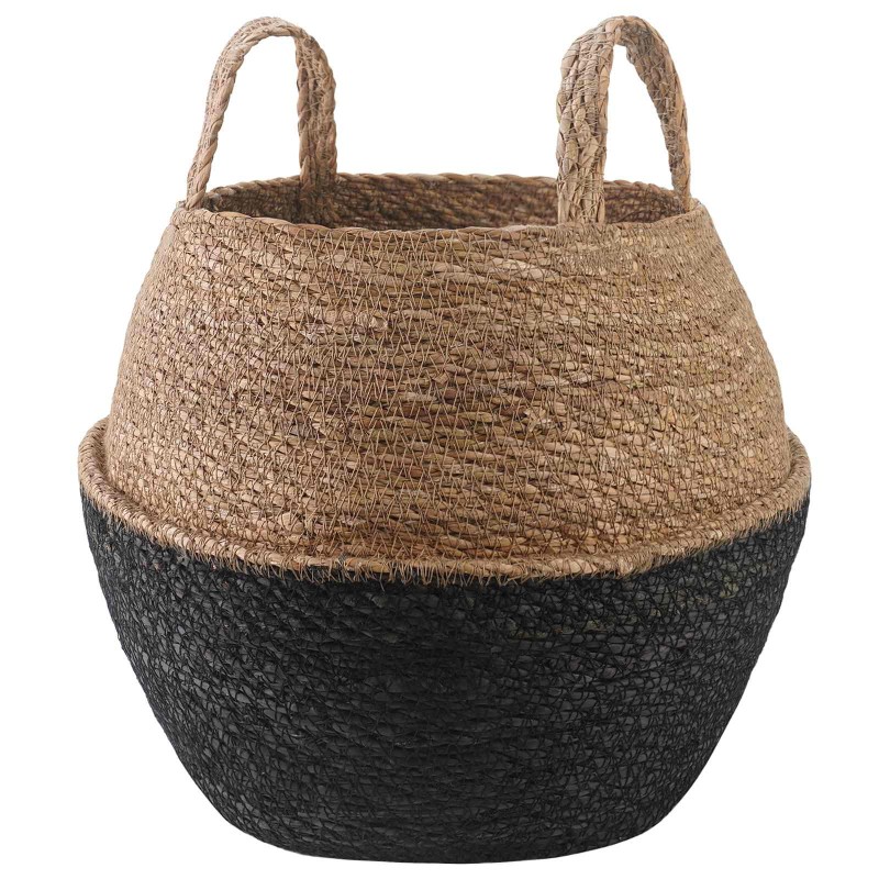 vidaXL Γλάστρα με Χερούλια Μαύρο Ø 32 x 32 cm 100% Θαλασσόχορτο
