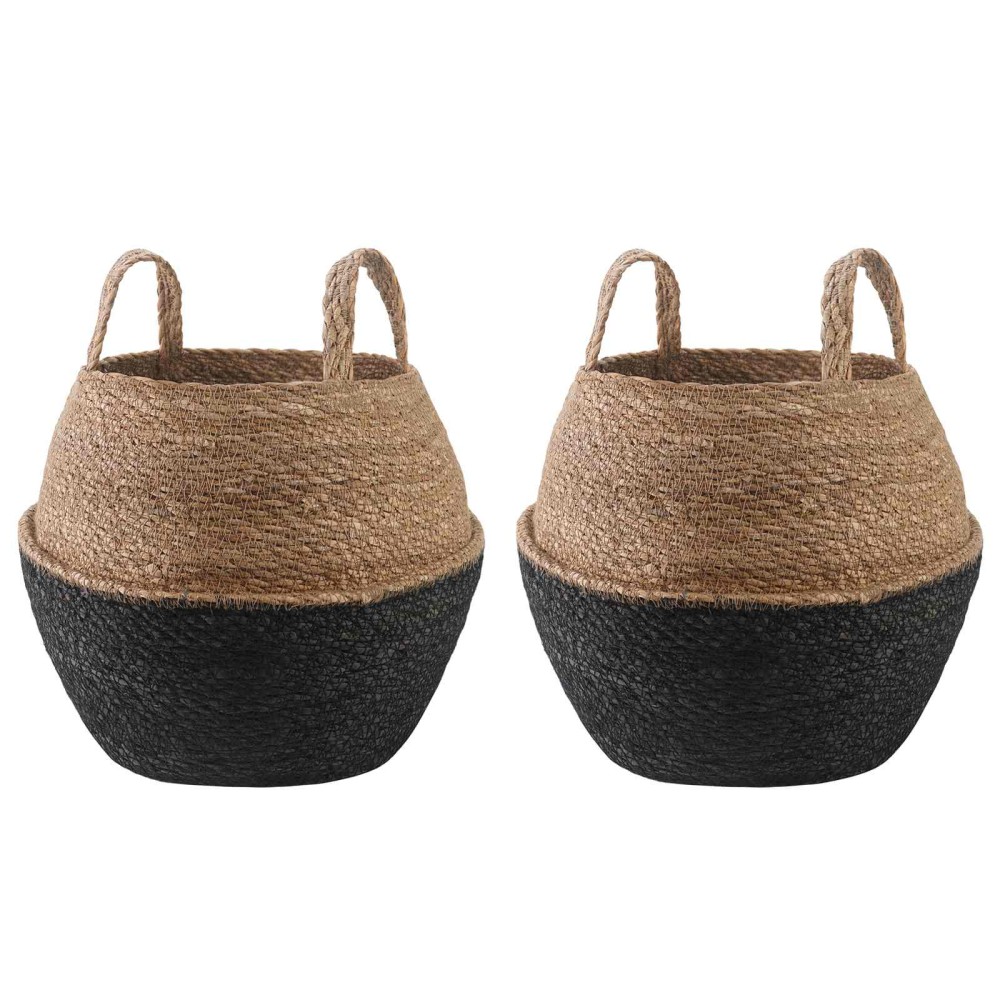 vidaXL Γλάστρα με Χερούλια 2 τμχ. Μαύρο Ø 32 x 32 cm 100% Θαλασσόχορτο