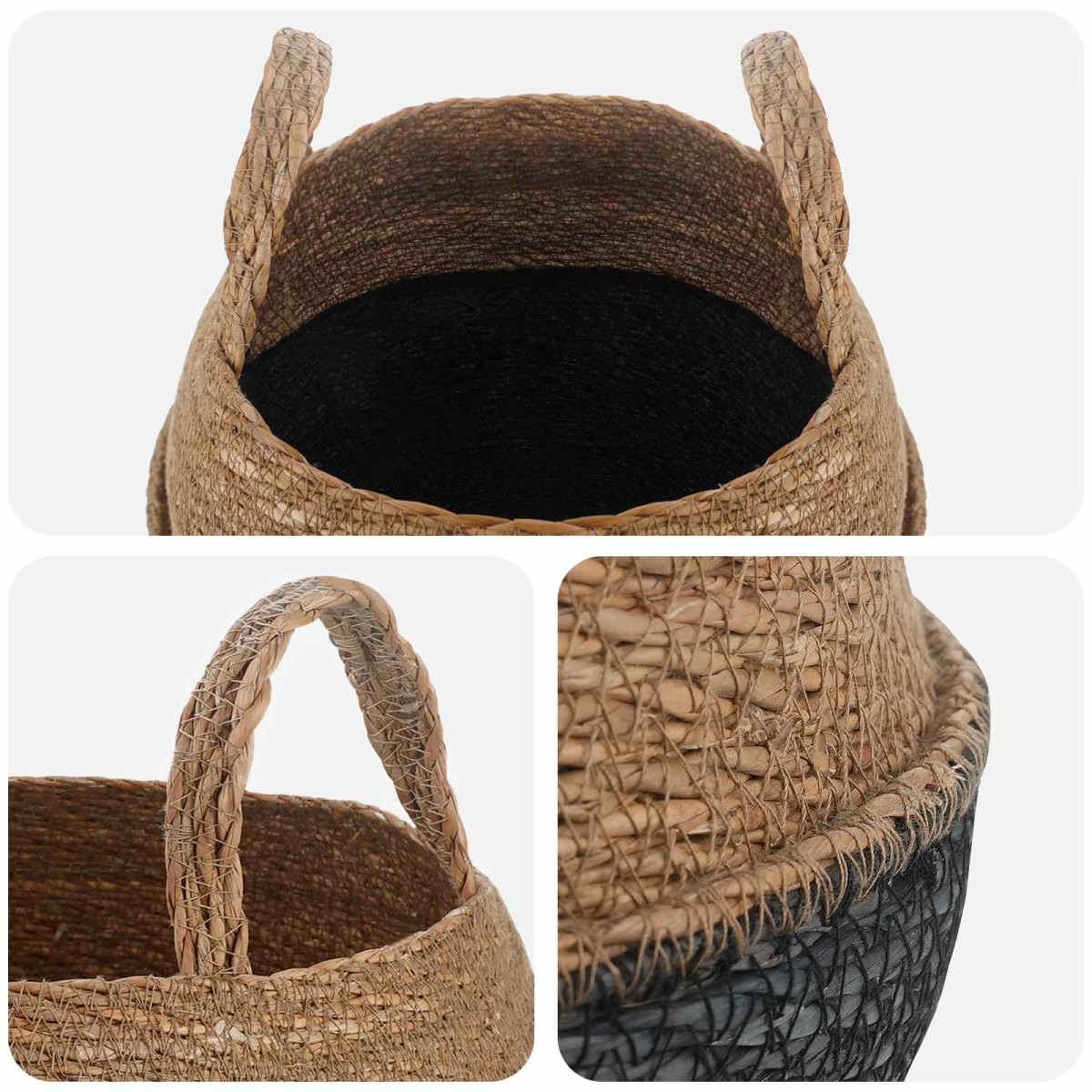vidaXL Γλάστρα με Χερούλια 2 τμχ. Μαύρο Ø 32 x 32 cm 100% Θαλασσόχορτο