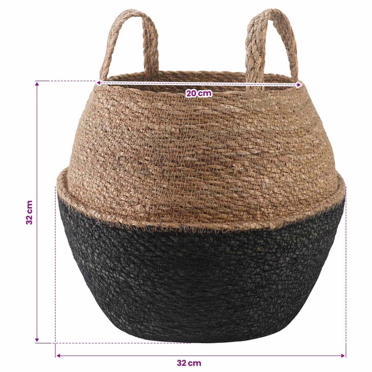 vidaXL Γλάστρα με Χερούλια 2 τμχ. Μαύρο Ø 32 x 32 cm 100% Θαλασσόχορτο