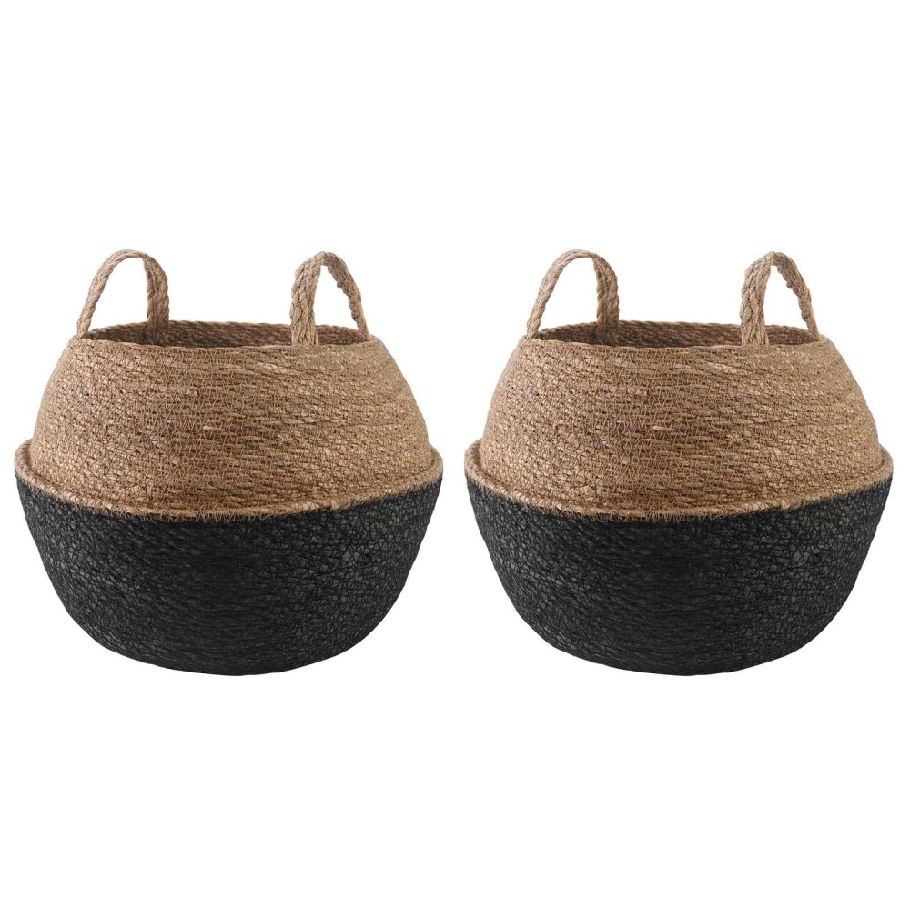 vidaXL Γλάστρα με Χερούλια 2 τμχ. Μαύρο Ø 45 x 36 cm 100% Θαλασσόχορτο