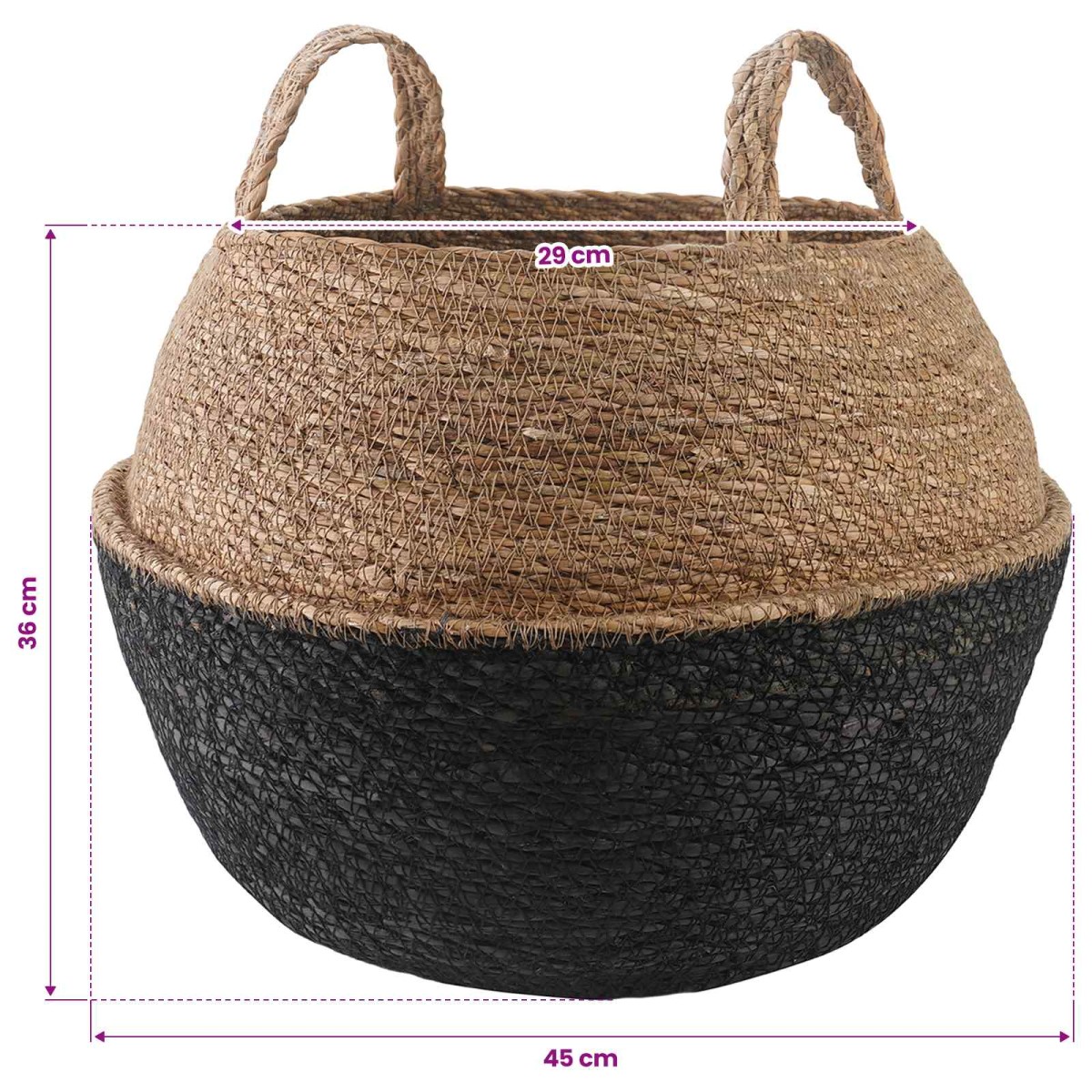 vidaXL Γλάστρα με Χερούλια 2 τμχ. Μαύρο Ø 45 x 36 cm 100% Θαλασσόχορτο
