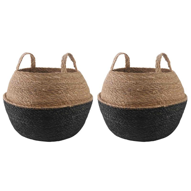 vidaXL Γλάστρα με Χερούλια 2 τμχ. Μαύρο Ø 45 x 36 cm 100% Θαλασσόχορτο