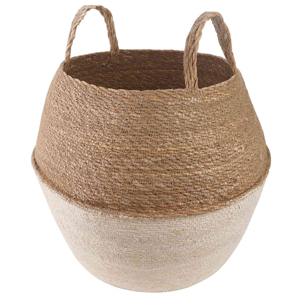 vidaXL Γλάστρα με Χερούλια Λευκό Ø 32 x 32 cm 100% Θαλασσόχορτο