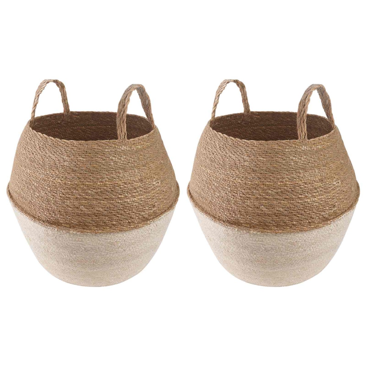 vidaXL Γλάστρα με Χερούλια 2 τμχ. Λευκό Ø 32 x 32 cm 100% Θαλασσόχορτο