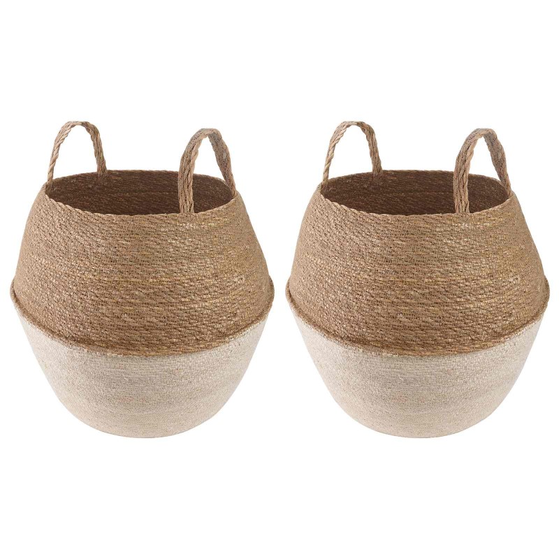 vidaXL Γλάστρα με Χερούλια 2 τμχ. Λευκό Ø 32 x 32 cm 100% Θαλασσόχορτο