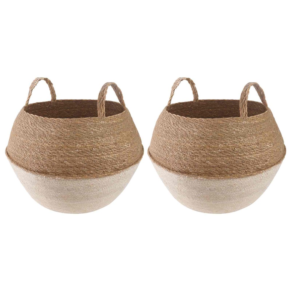 vidaXL Γλάστρα με Χερούλια 2 τμχ. Λευκό Ø 45 x 36 cm 100% Θαλασσόχορτο