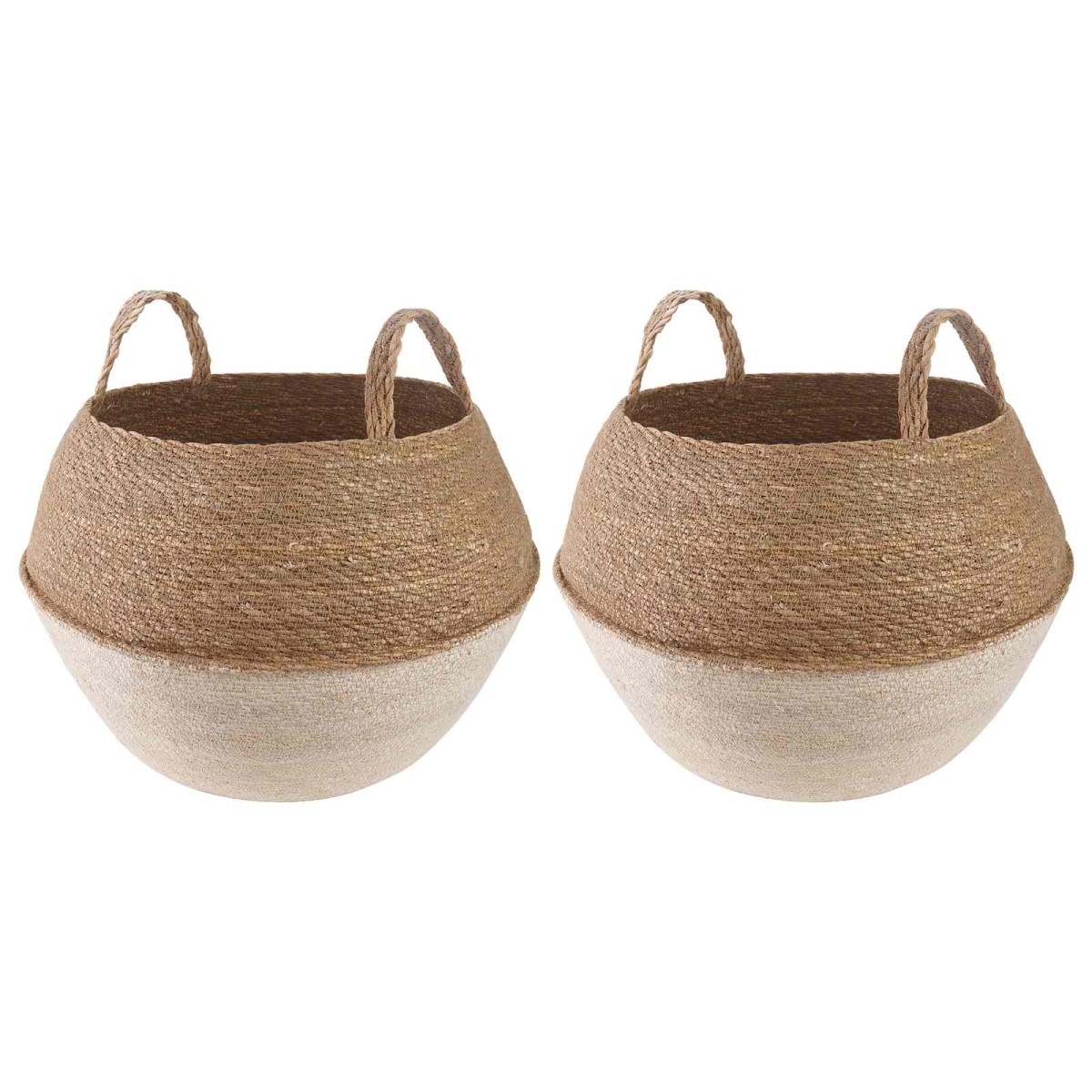 vidaXL Γλάστρα με Χερούλια 2 τμχ. Λευκό Ø 45 x 36 cm 100% Θαλασσόχορτο