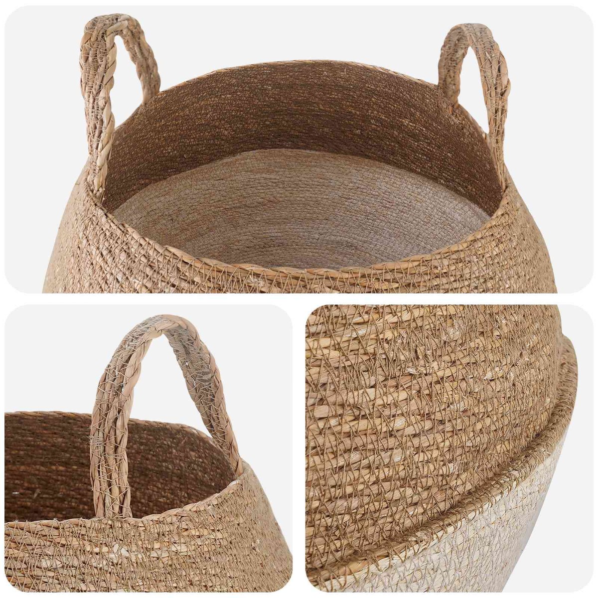 vidaXL Γλάστρα με Χερούλια 2 τμχ. Λευκό Ø 45 x 36 cm 100% Θαλασσόχορτο